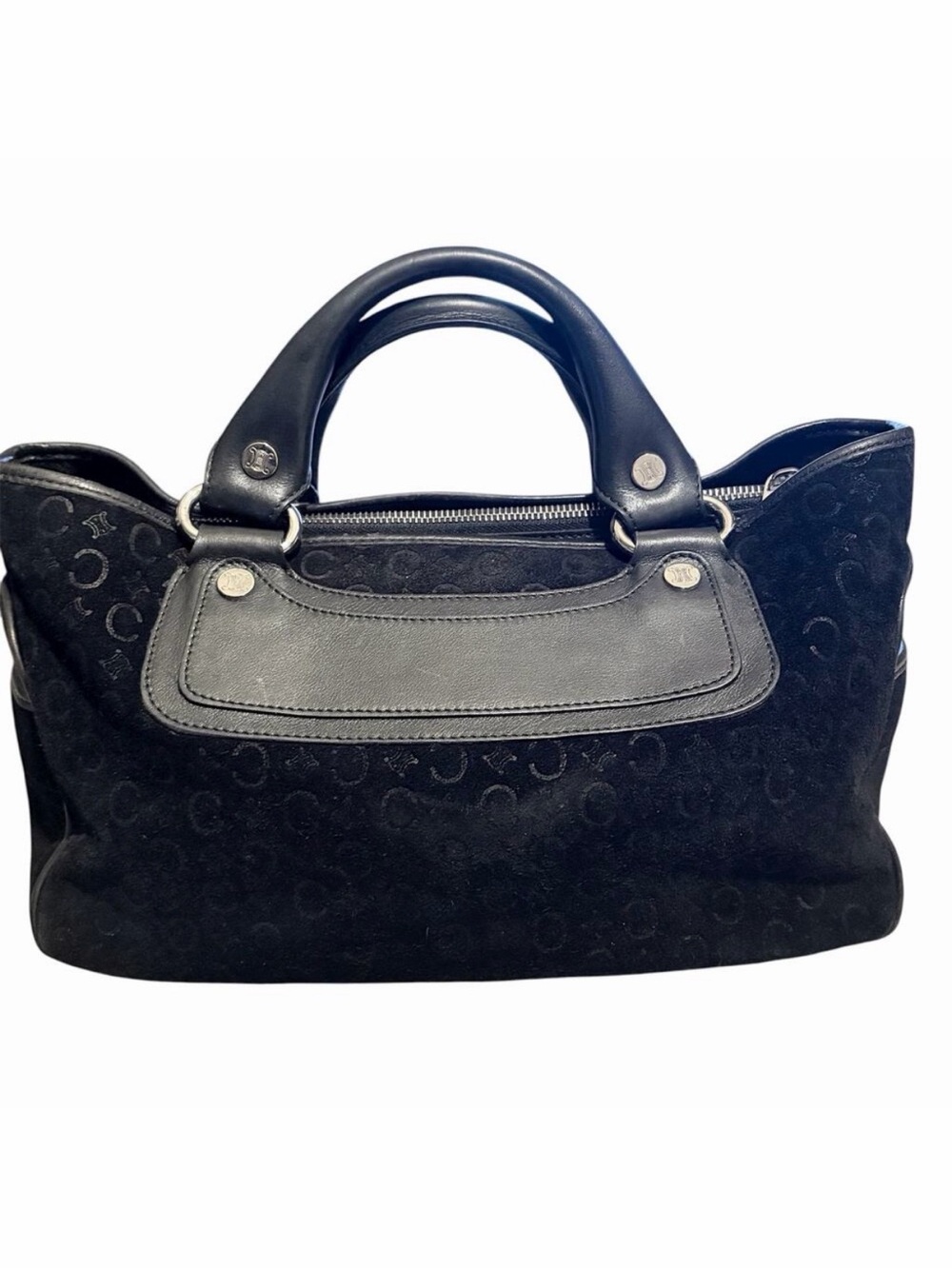 Céline Boogie Bag — Black C Macadam Monogram Suede-Silver Hardware Made in Italy